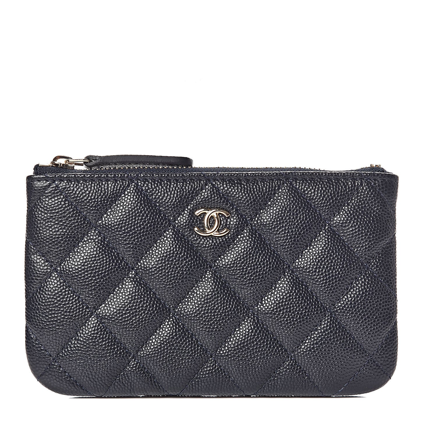 Caviar Quilted Small Cosmetic Case Navy Blue