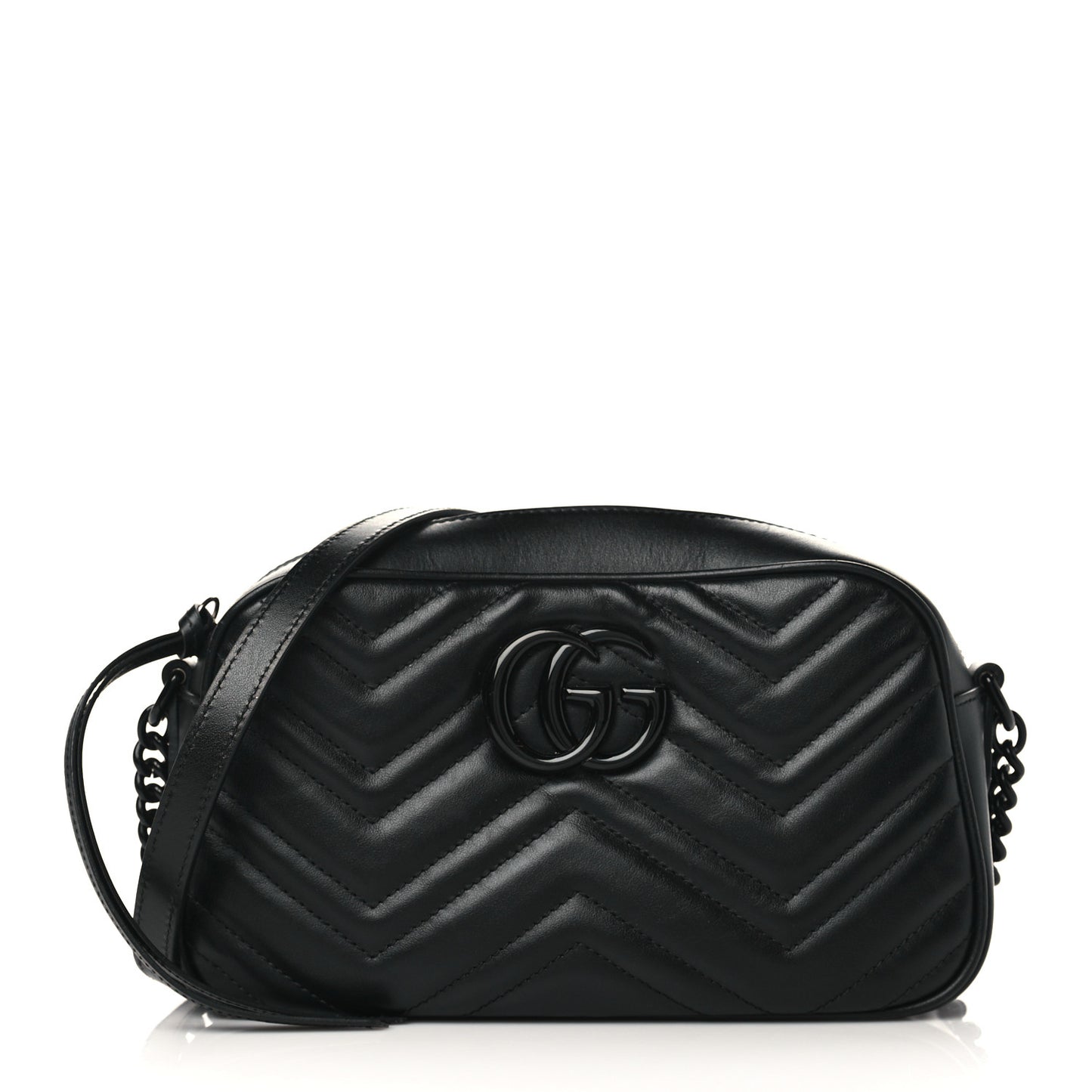 Calfskin Matelasse Monochrome Small GG Marmont Chain Shoulder Bag Black