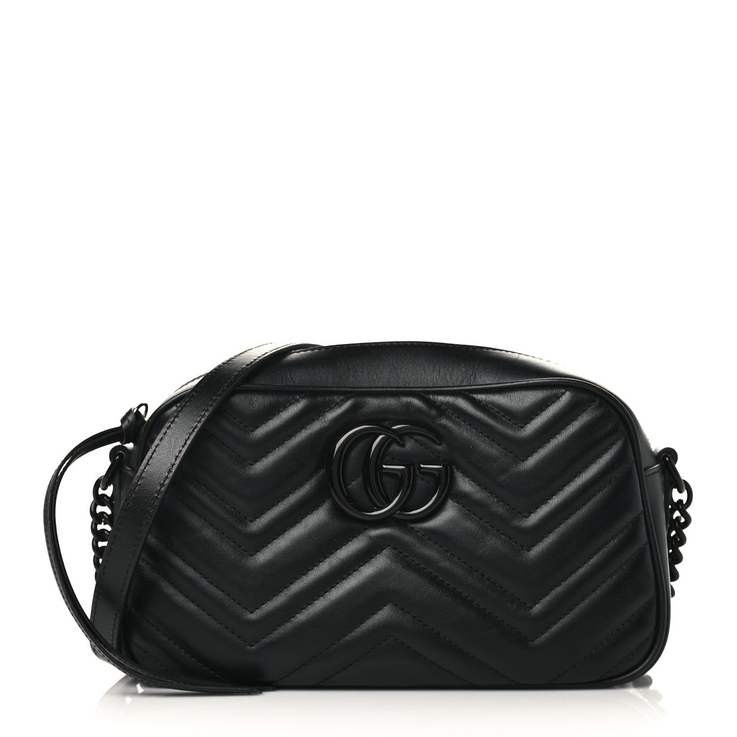 Gucci Calfskin Matelasse Monochrome Small GG Marmont Chain Shoulder Bag Black 1 of 8