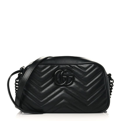 Gucci Calfskin Matelasse Monochrome Small GG Marmont Chain Shoulder Bag Black 1 of 8