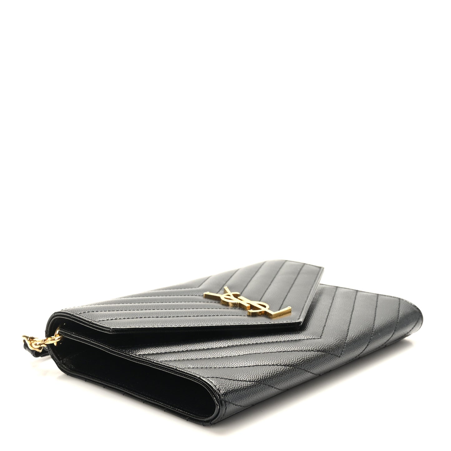 Grain De Poudre Matelasse Chevron Monogram Envelope Clutch Black