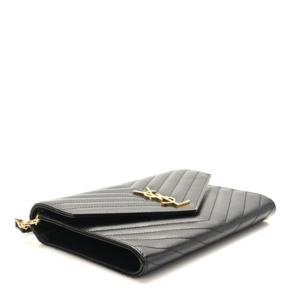 Saint Laurent Grain De Poudre Matelasse Chevron Monogram Envelope Clutch Black 4 of 8