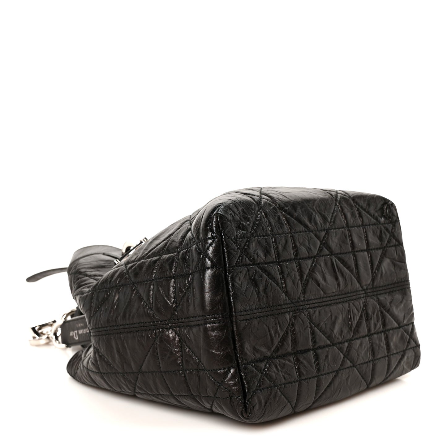 Crinkled Calfskin Macrocannage Small Toujours Vertical Tote Black