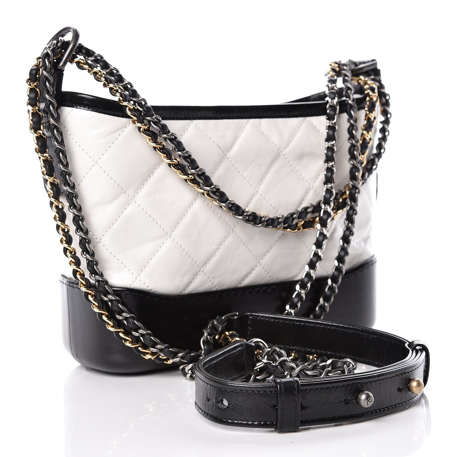 Chanel Aged Calfskin Quilted Small Gabrielle Hobo Black White 3 of 9