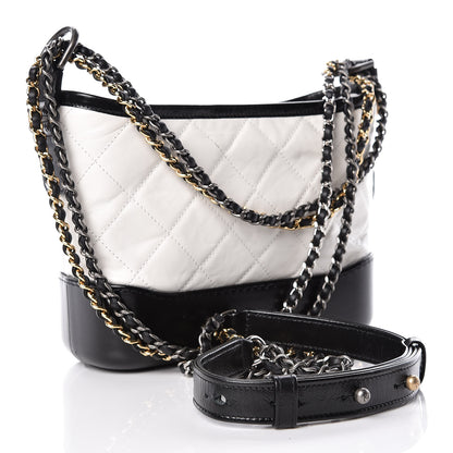 Chanel Aged Calfskin Quilted Small Gabrielle Hobo Black White 3 of 9