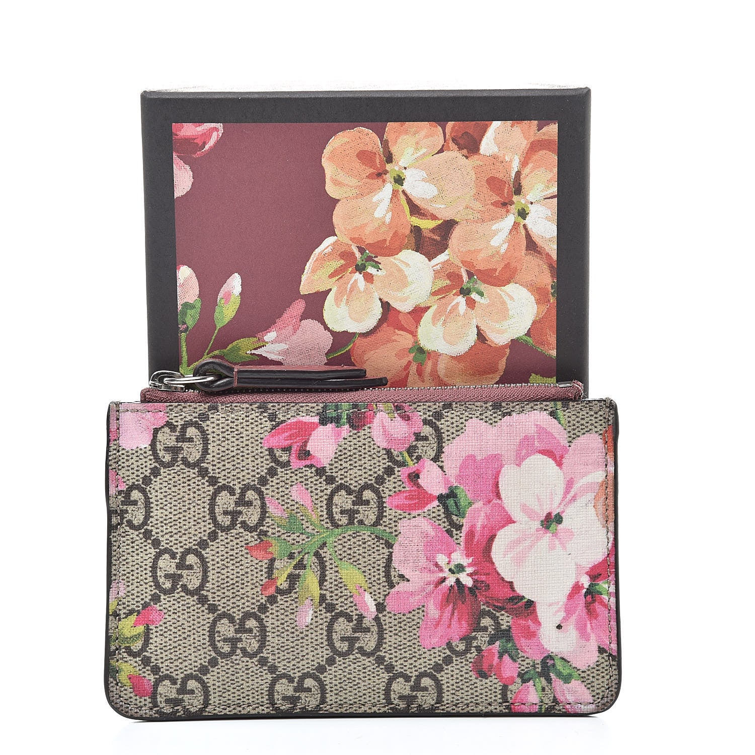 Gucci GG Supreme Monogram Blooms Key Ring Coin Case Beige Multicolor Dry Rose 7 of 7