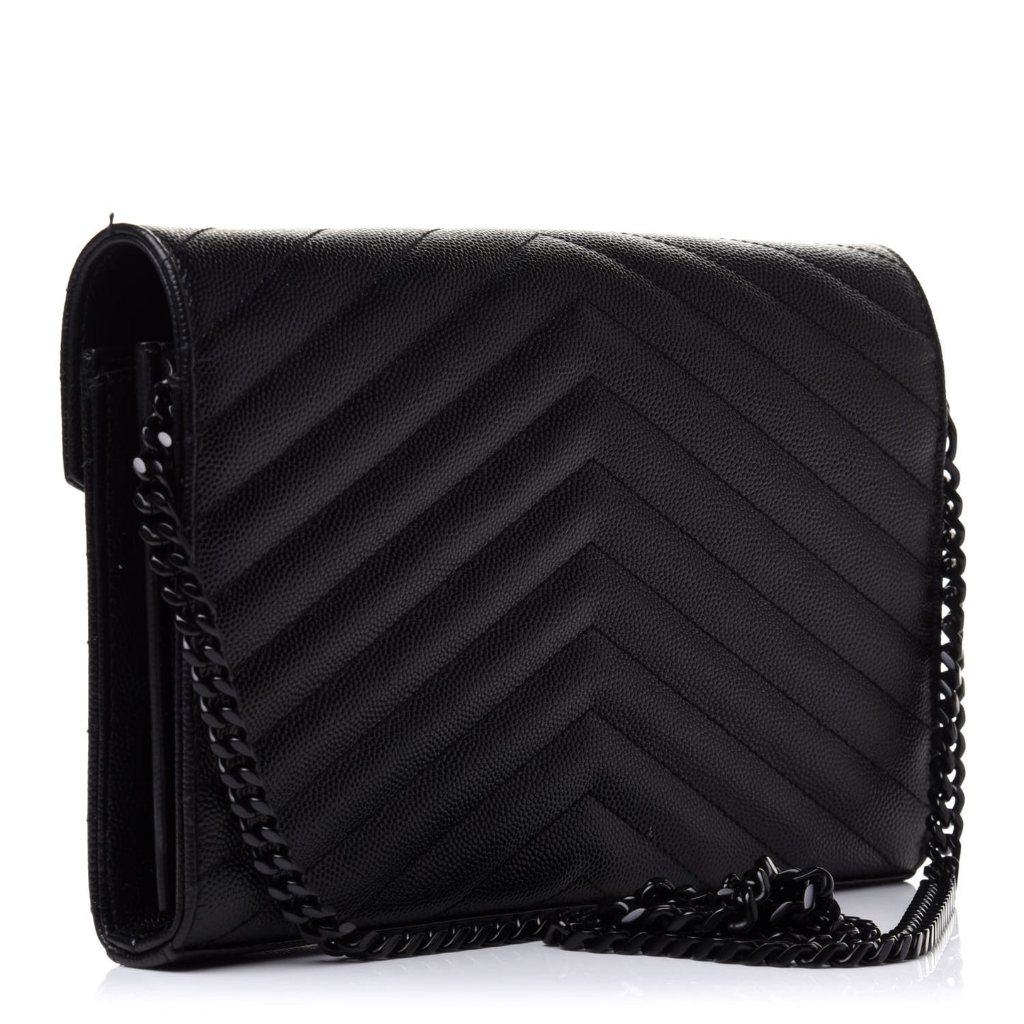 Grain De Poudre Matelasse Chevron Monogram Chain Wallet Black