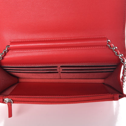 Chanel Caviar Camellia Embossed Wallet On Chain WOC Red 5 of 8