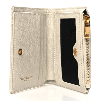 Saint Laurent Grain De Poudre Matelasse Chevron Monogram Zipped Card Case Crema Soft 5 of 10