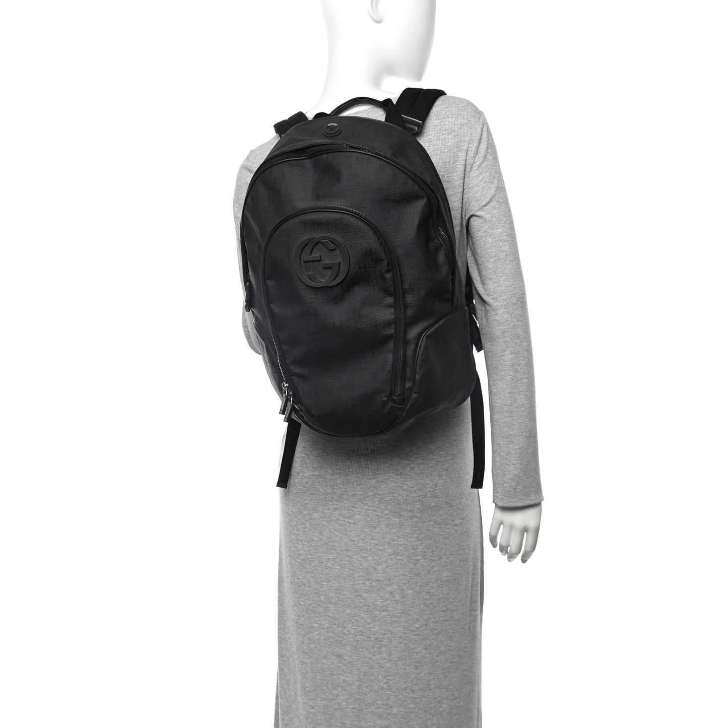 GG GUCCI Coated Canvas Interlocking G Travel Backpack Black