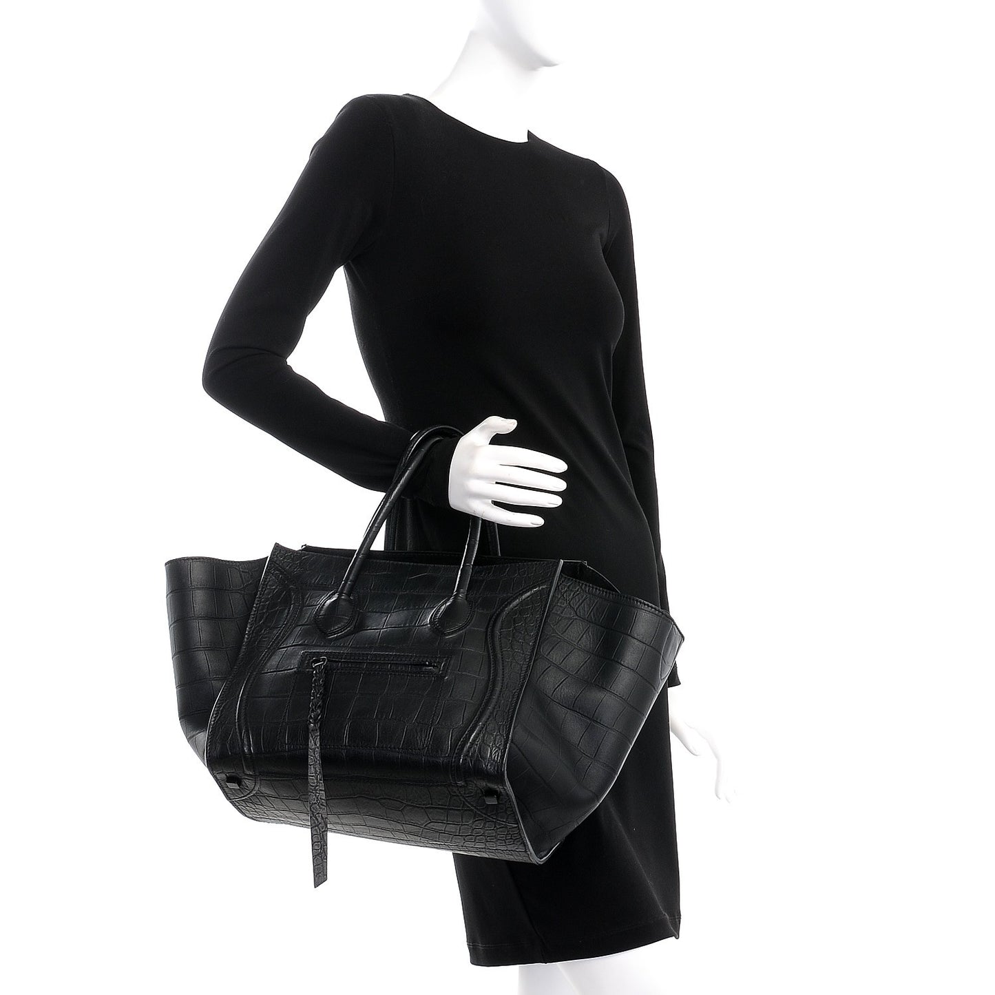 Crocodile Embossed Calfskin Medium Phantom Luggage Black