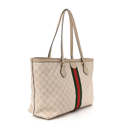 Gucci GG Supreme Monogram Textured Dollar Calfskin Web Medium Ophidia Shopping Tote Beige Mystic White Oatmeal 3 of 14