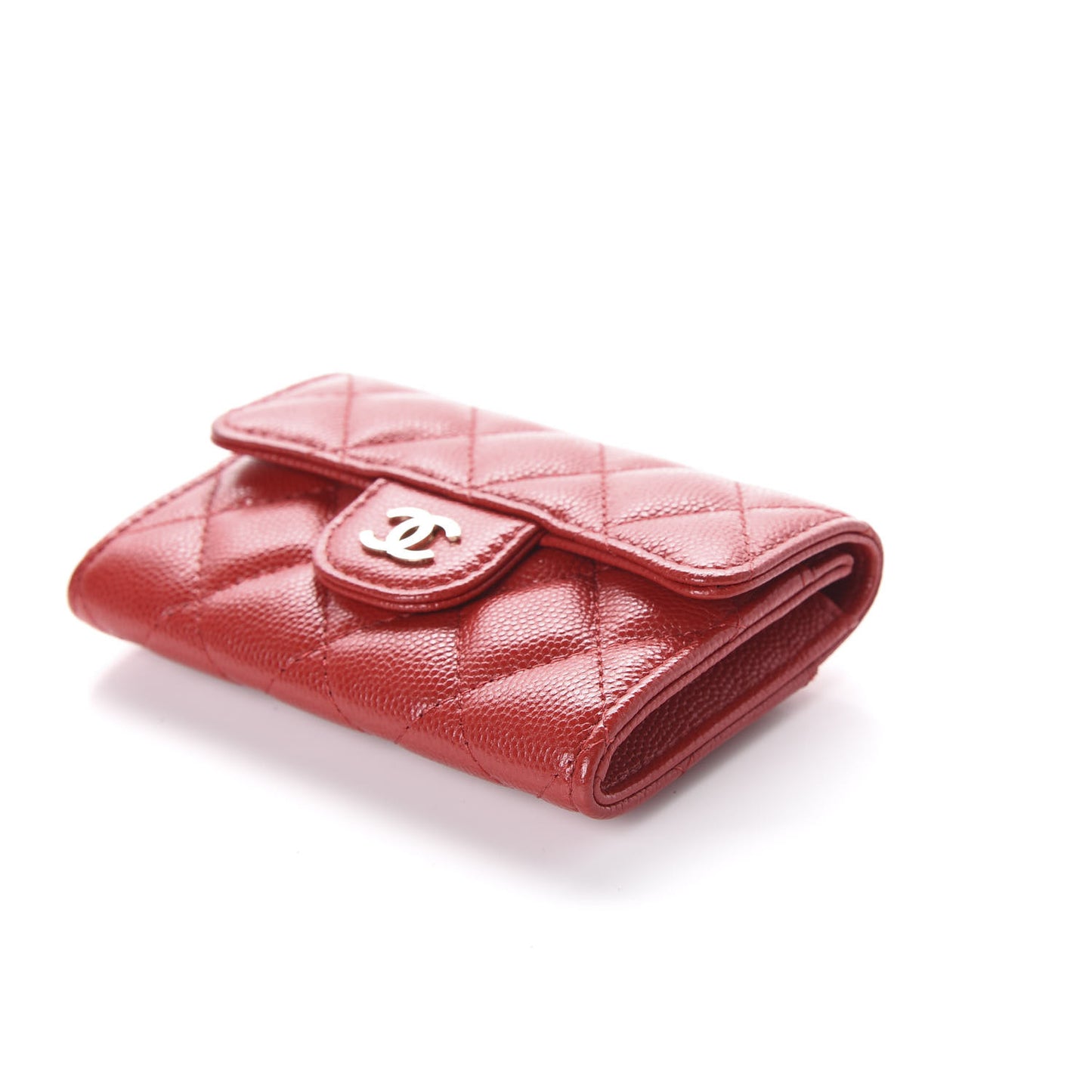Caviar Quilted Flap Card Holder Wallet Red