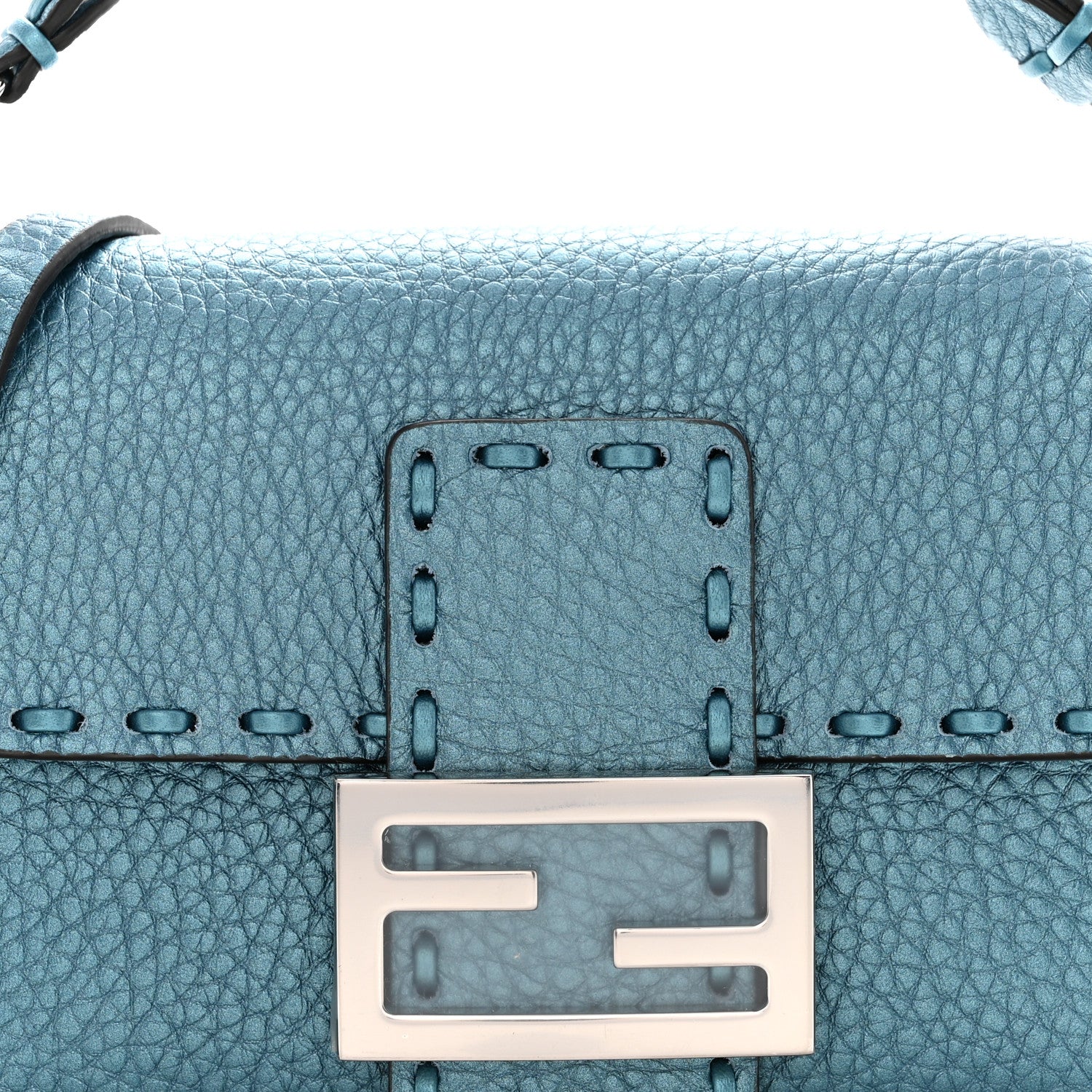 Fendi Metallic Cuoio Roma Sellerissima Nappa Sintetica Tape Stitch Mini Baguette Placca Argento 7 of 9