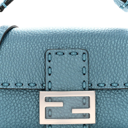 Fendi Metallic Cuoio Roma Sellerissima Nappa Sintetica Tape Stitch Mini Baguette Placca Argento 7 of 9