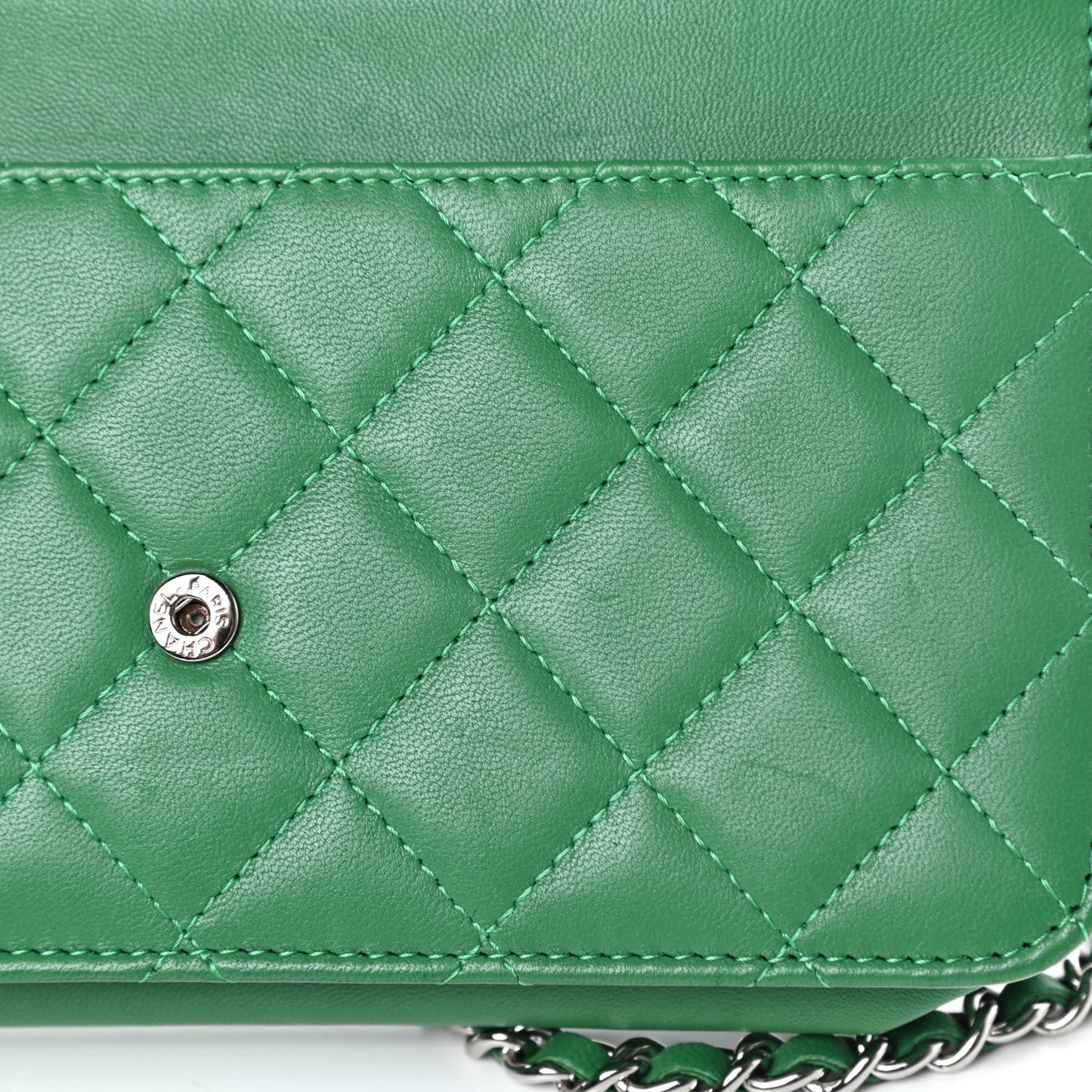 Lambskin Quilted Boy Wallet On Chain WOC Green