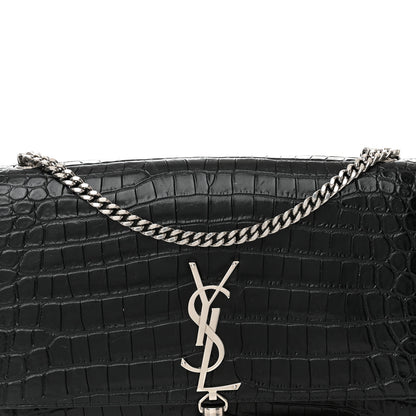 Saint Laurent Calfskin Crocodile Embossed Small Classic Monogram Kate Tassel Satchel Black 7 of 17