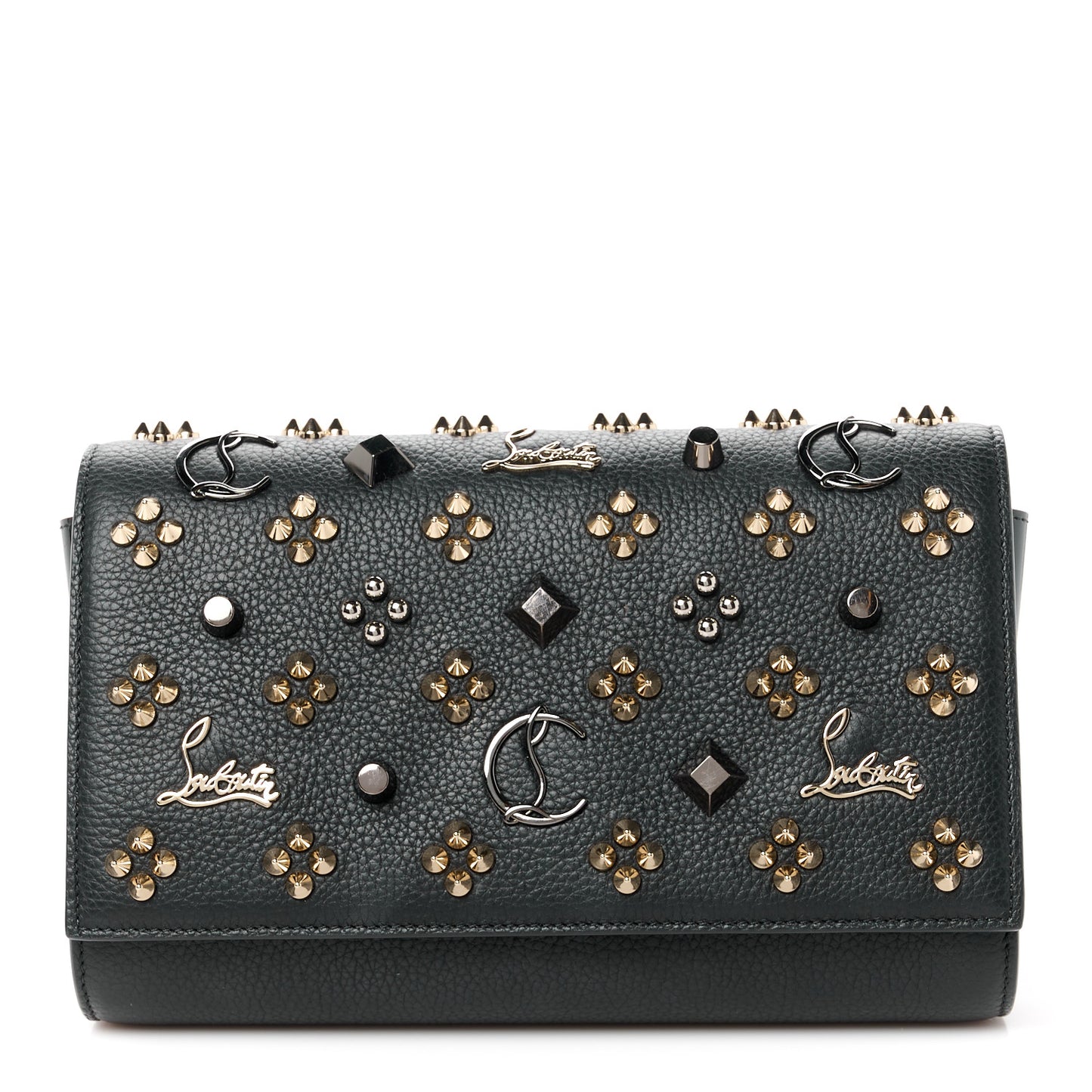 Calfskin Spikes Loubinthesky Paloma Wallet On Chain Black