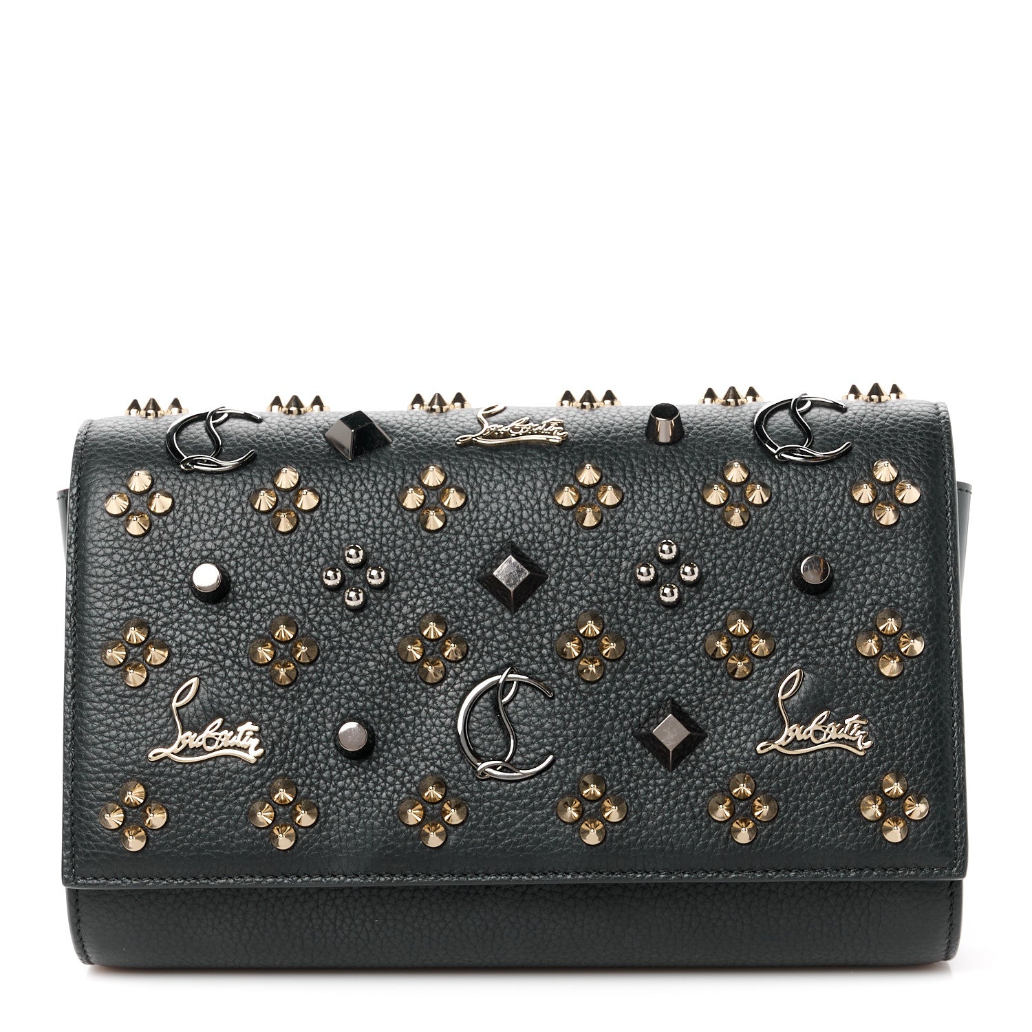 Christian Louboutin Calfskin Spikes Loubinthesky Paloma Wallet On Chain Black 1 of 12
