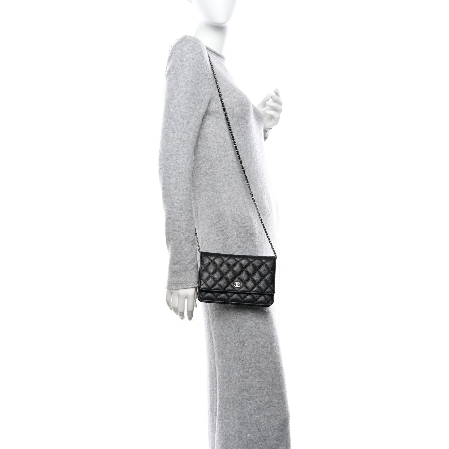Caviar Quilted Wallet on Chain WOC Black