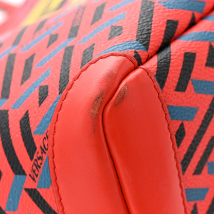 Versace Coated Canvas Calfskin La Greca Signature Shopper Tote Bag Blue Red 11 of 13