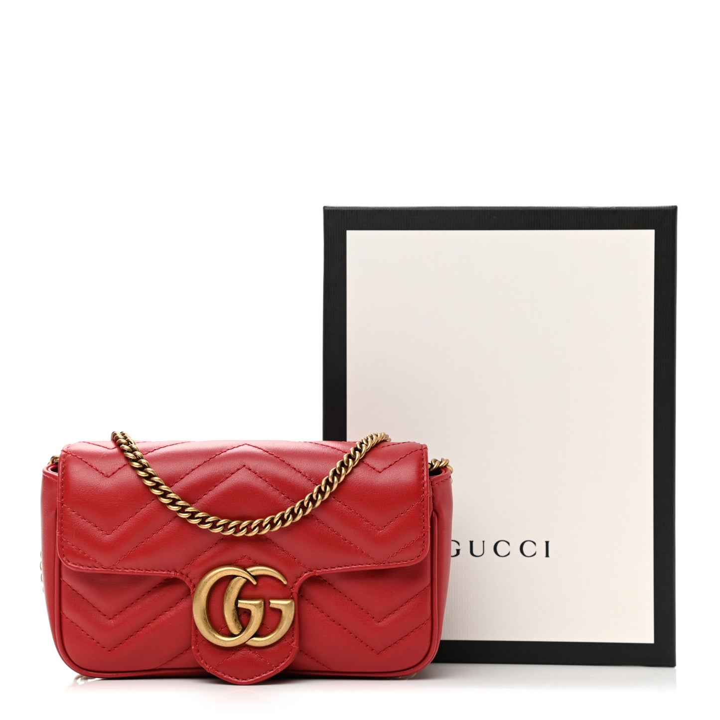 Calfskin Matelasse Super Mini GG Marmont Shoulder Bag Hibiscus Red