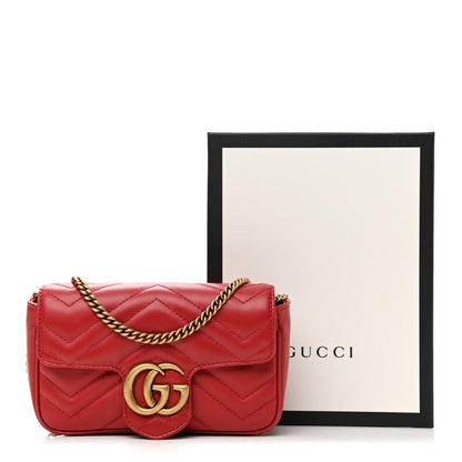 Gucci Calfskin Matelasse Super Mini GG Marmont Shoulder Bag Hibiscus Red 11 of 11