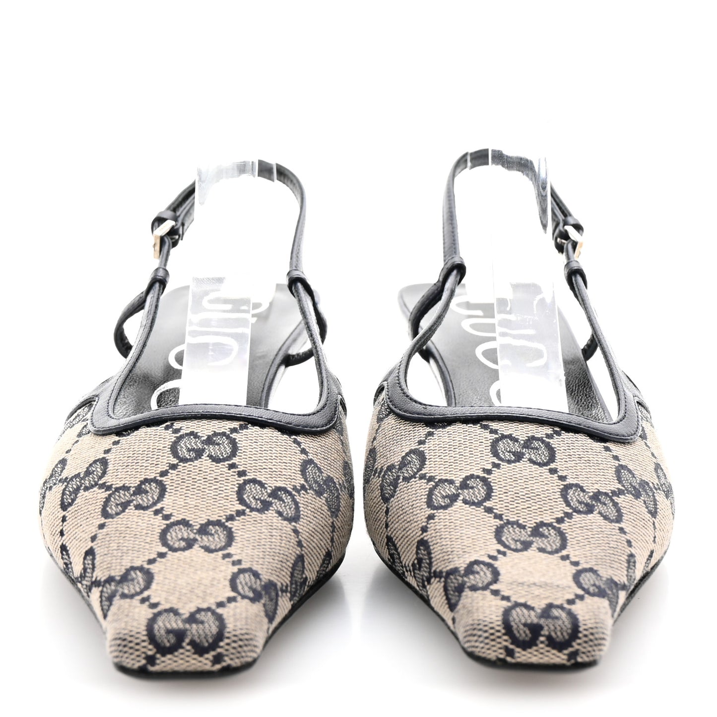 GG Monogram Malaga Kid Square G 35mm Slingback Pumps 36 Beige Blue