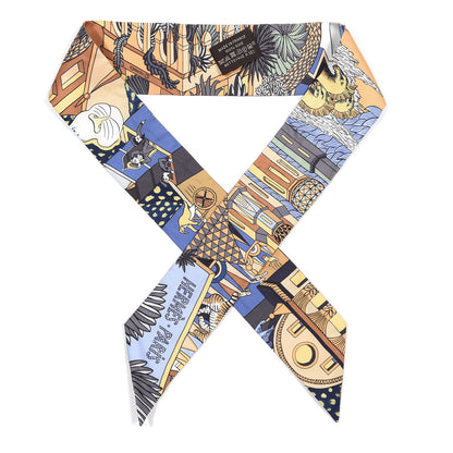 Hermes Silk Animapolis Twilly Ocre Bleu Vert 1 of 4