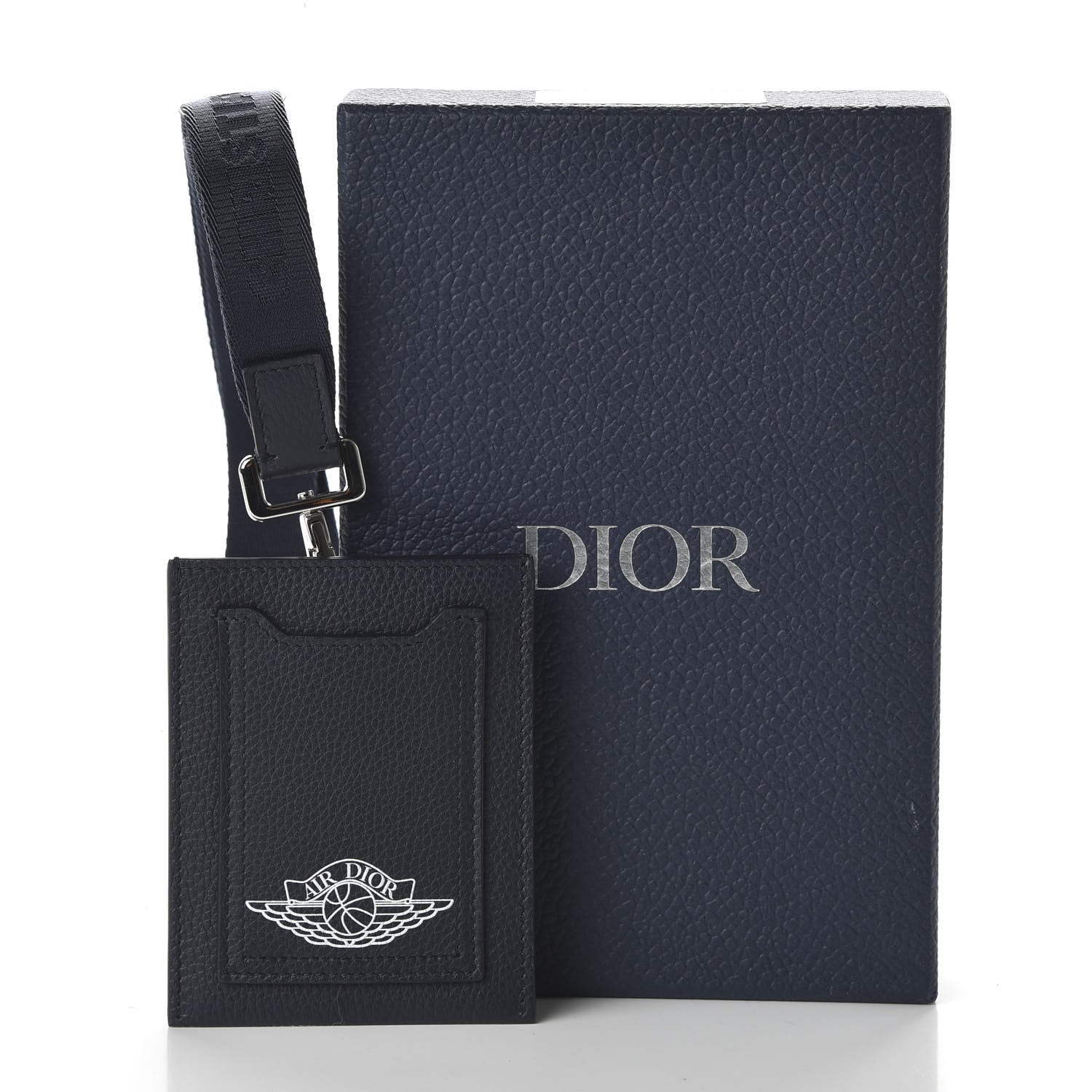 Christian Dior X AIR JORDAN Grained Calfskin Vertical Card Holder Lanyard Bleu 5 of 5