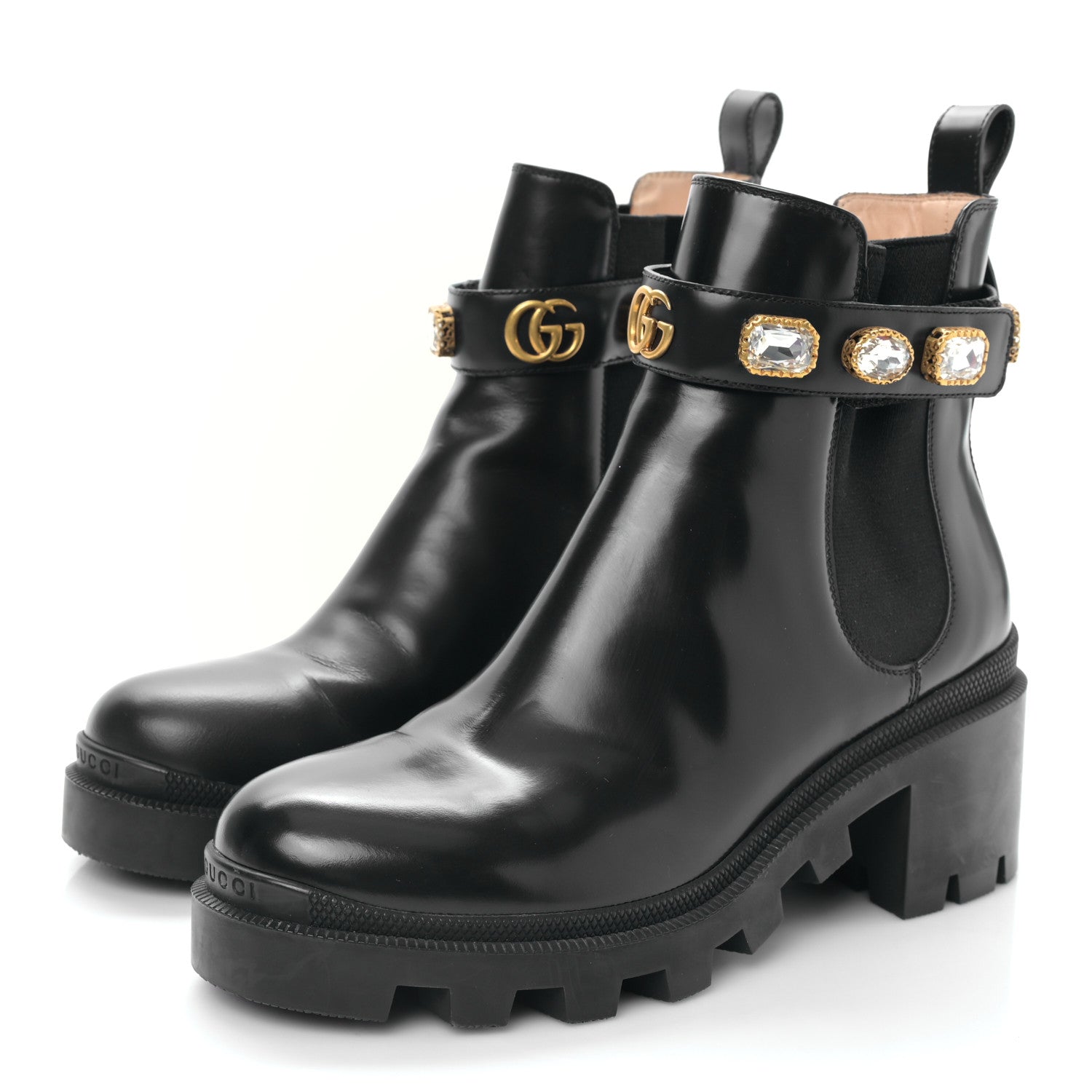 Gucci Calfskin Crystal GG Trip Chelsea Ankle Boots 39 Black 3 of 8