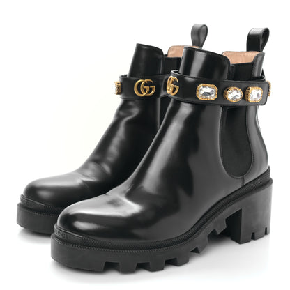 Gucci Calfskin Crystal GG Trip Chelsea Ankle Boots 39 Black 3 of 8