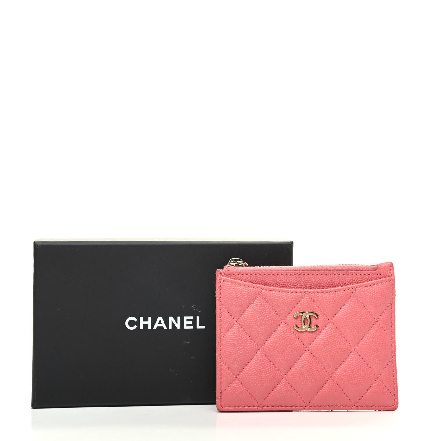 Caviar Quilted CC Zip Card Holder Pink