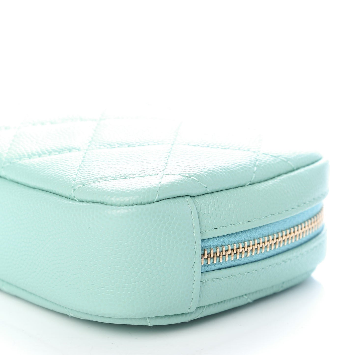 Caviar Quilted Small Curvy Pouch Cosmetic Case Light Blue