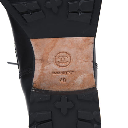 Chanel Calfskin Quilted Lace Up Combat Boots 40 Black 6 of 11