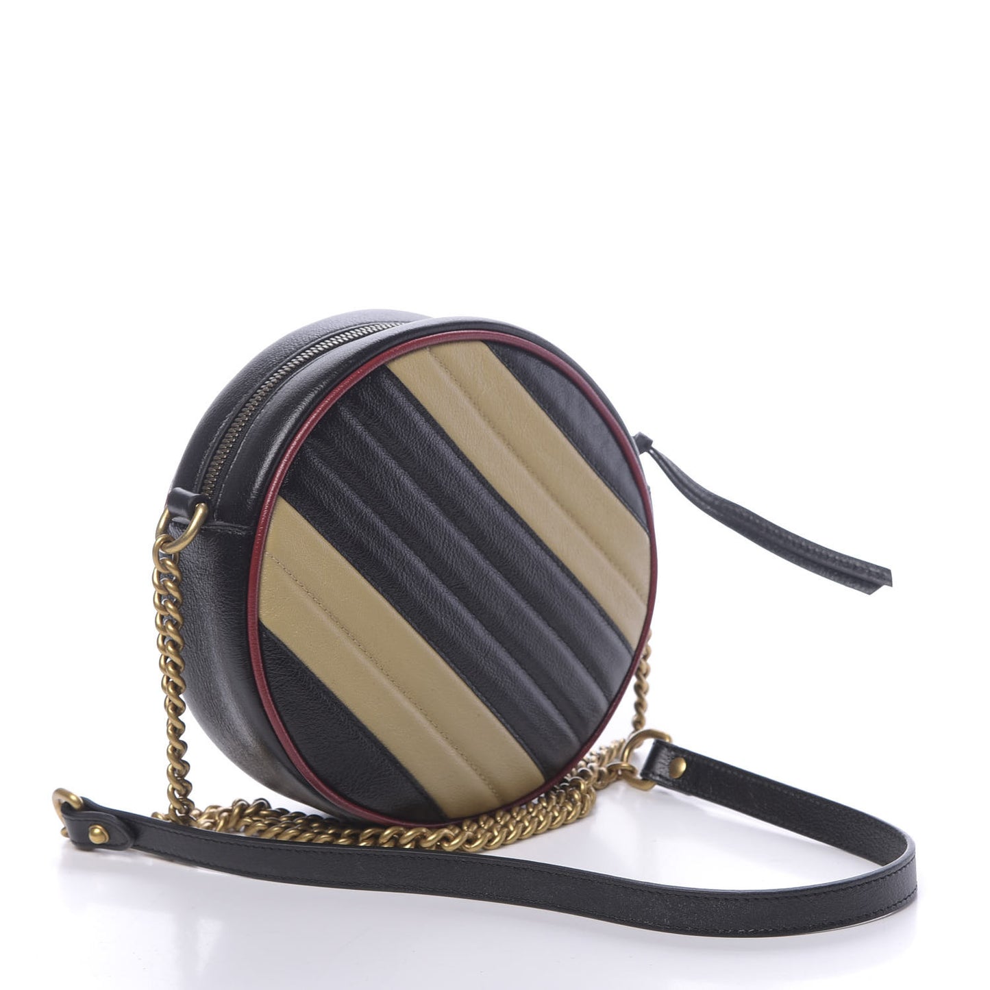 Azalea Calfskin Matelasse Diagonal Patchwork Mini Torchon GG Marmont Round Shoulder Bag Black Beige Romantic Cerise