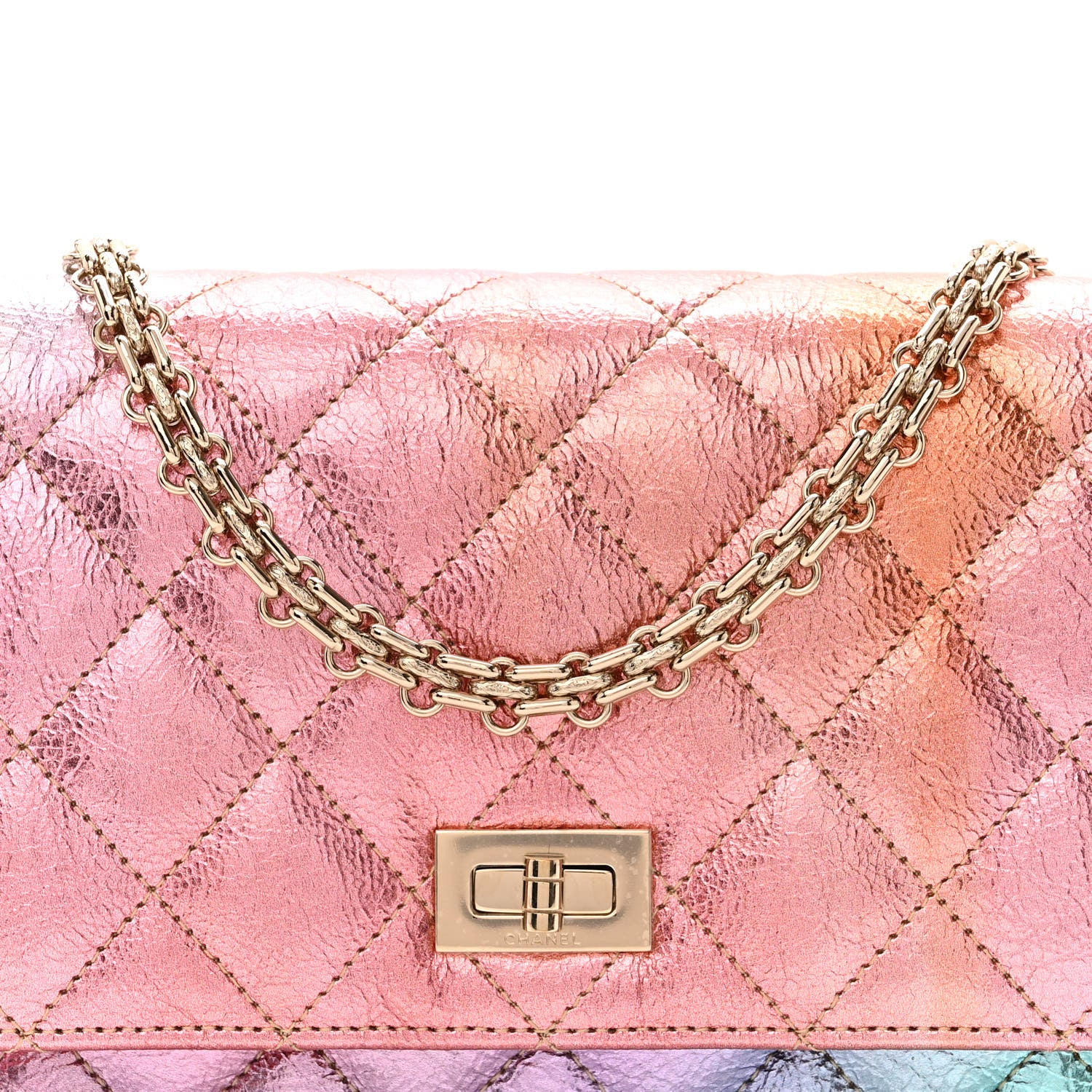 Chanel Metallic Goatskin Quilted 2.55 Reissue Wallet on Chain WOC Multicolor 9 of 12