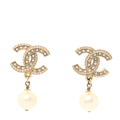 Chanel Crystal Pearl CC Drop Earrings Gold 1 of 3