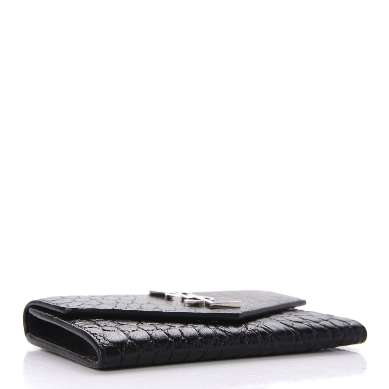 Saint Laurent Calfskin Crocodile Embossed Small Monogram Envelope Wallet Black 4 of 9