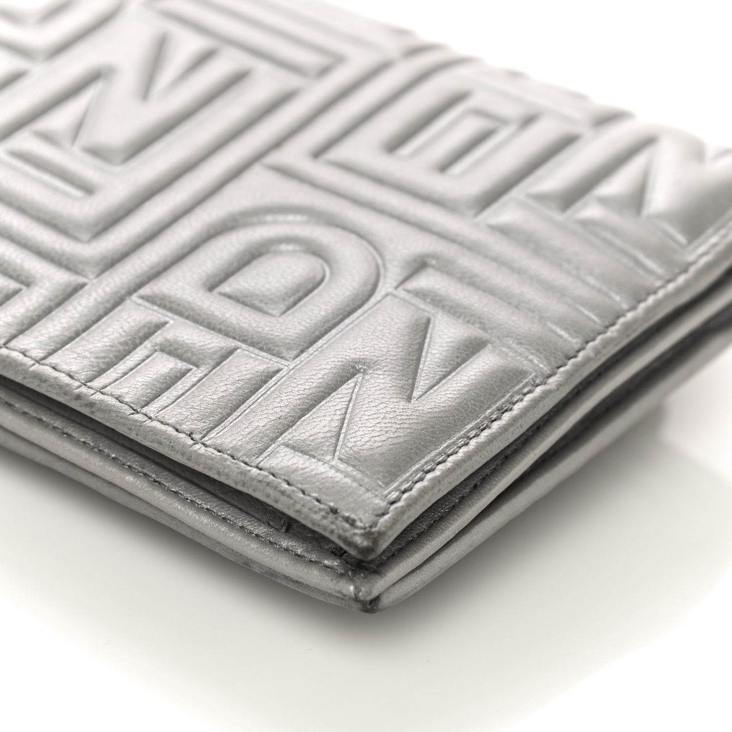 Metallic Nappa Logo Embossed Long Wallet On Chain Silver