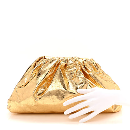 Bottega Veneta Metallic Crinkled Lambskin The Pouch Oversized Clutch Oro 2 of 10