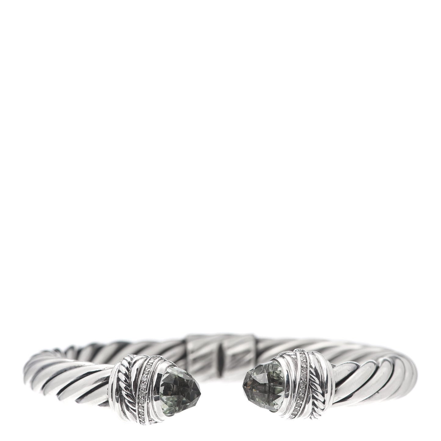 Sterling Silver Diamond Prasiolite 8.5mm Crossover Hinge Bracelet
