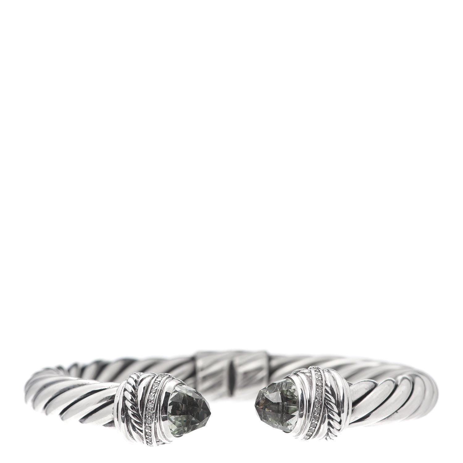 David Yurman Sterling Silver Diamond Prasiolite 8.5mm Crossover Hinge Bracelet 1 of 4