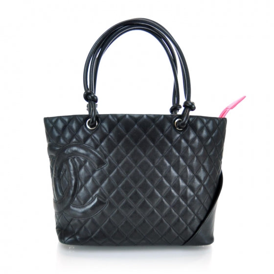 Calfskin Quilted Large Cambon Tote Black