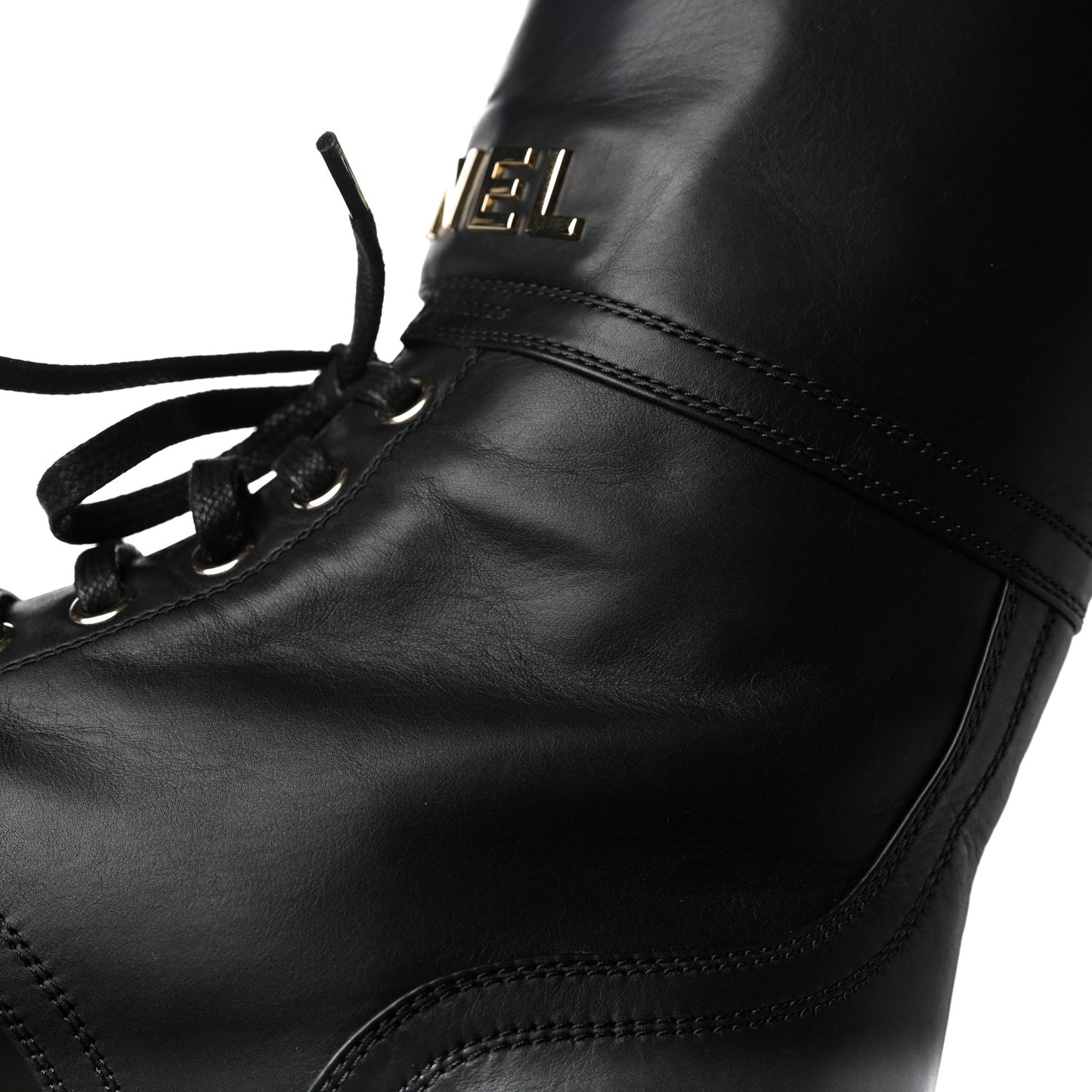 Shiny Calfskin Lace Up Combat Boots 39 Black