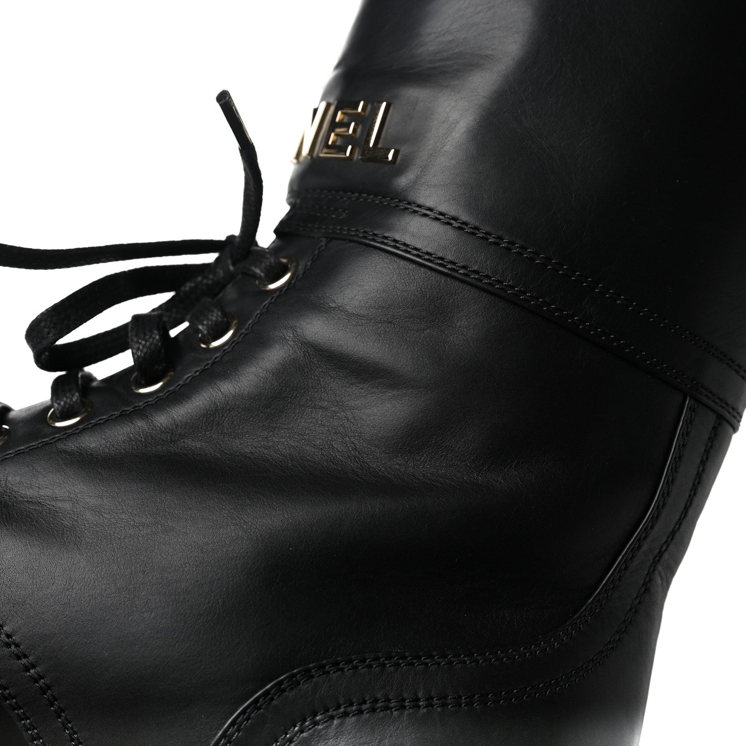 Chanel Shiny Calfskin Lace Up Combat Boots 39 Black 8 of 9