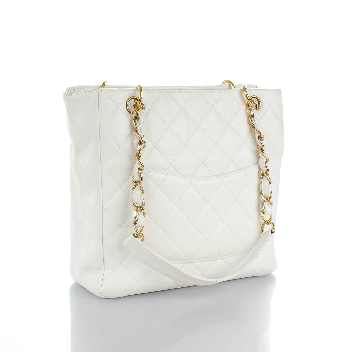 Caviar Quilted Petit Shopping Tote PST White