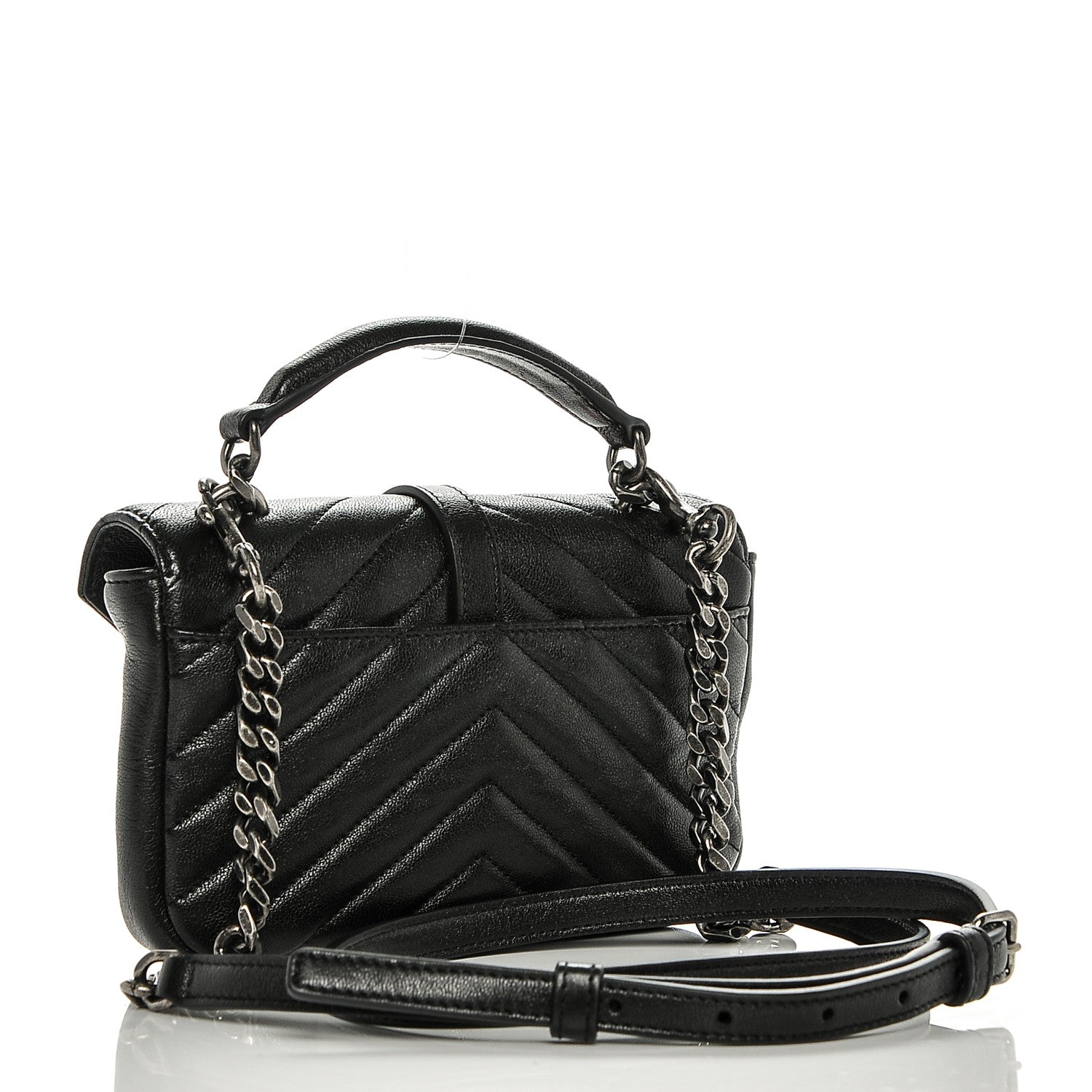 Saint Laurent Calfskin Matelasse Chevron Heart Patchwork Monogram College Chain Wallet Black 3 of 6