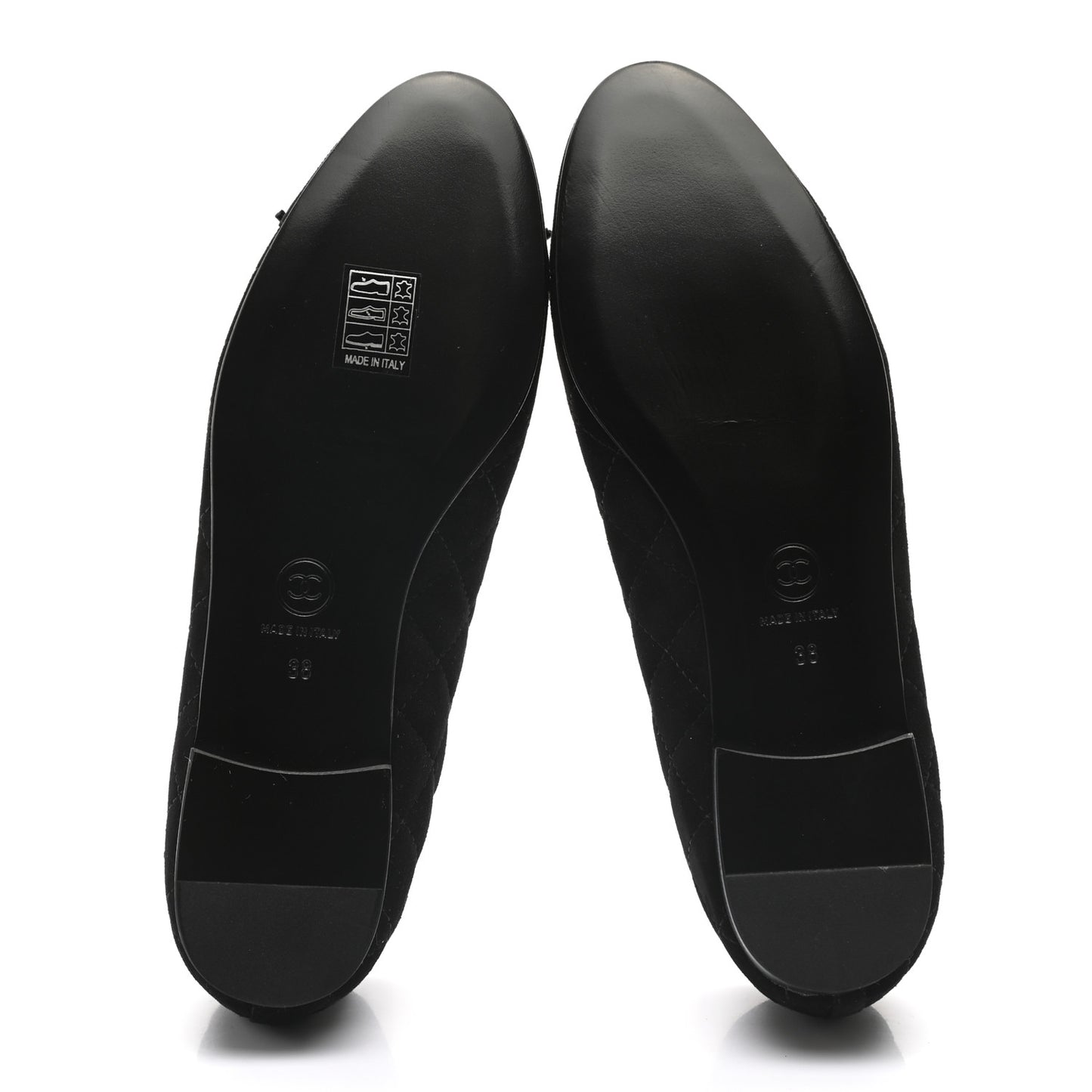 Suede Quilted Cap Toe CC Ballerina Flats 38 Black