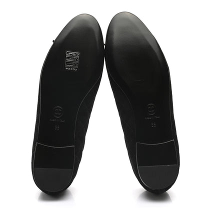Chanel Suede Quilted Cap Toe CC Ballerina Flats 38 Black 5 of 9